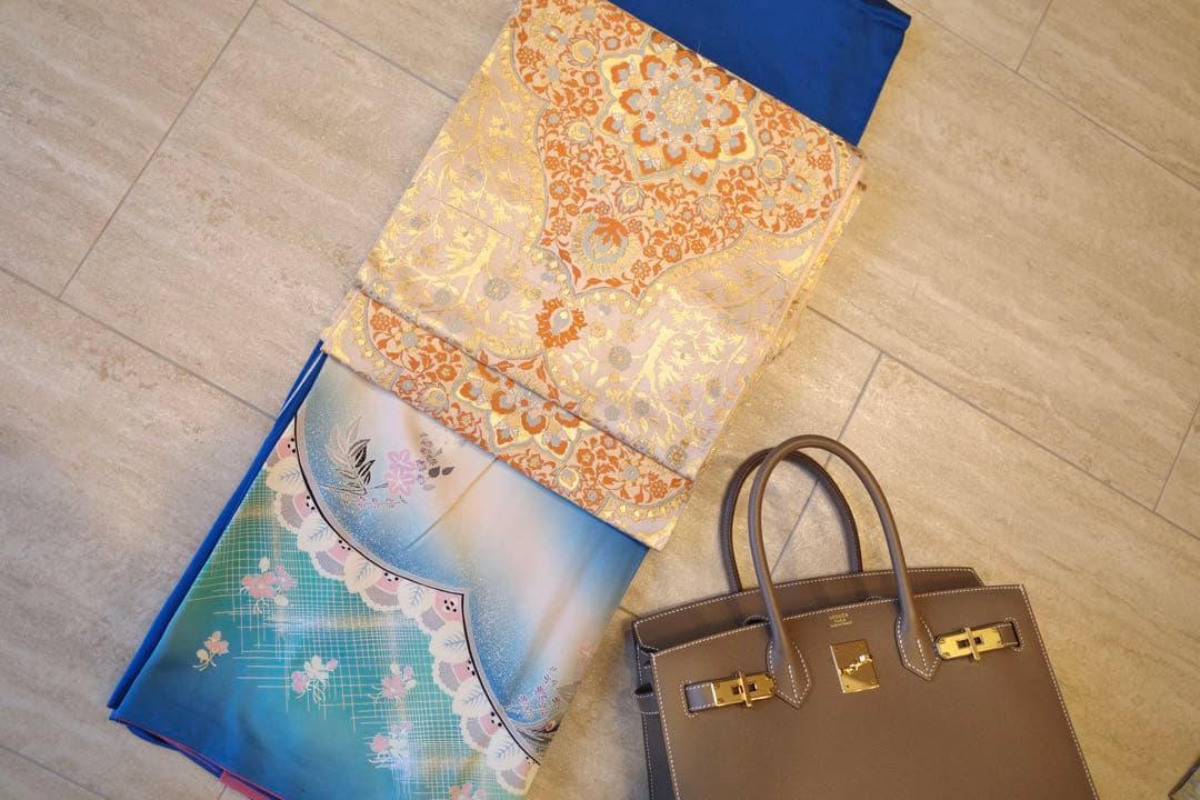 イ*い様 正絹 訪問着｜淡青グラデーション×金彩｜身丈163.5cm｜裄67㎝