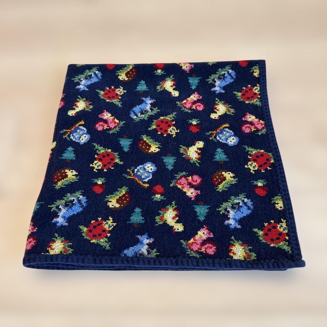 フェイラー　ネイビー ハイジ柄　動物 花模様 ブランケット