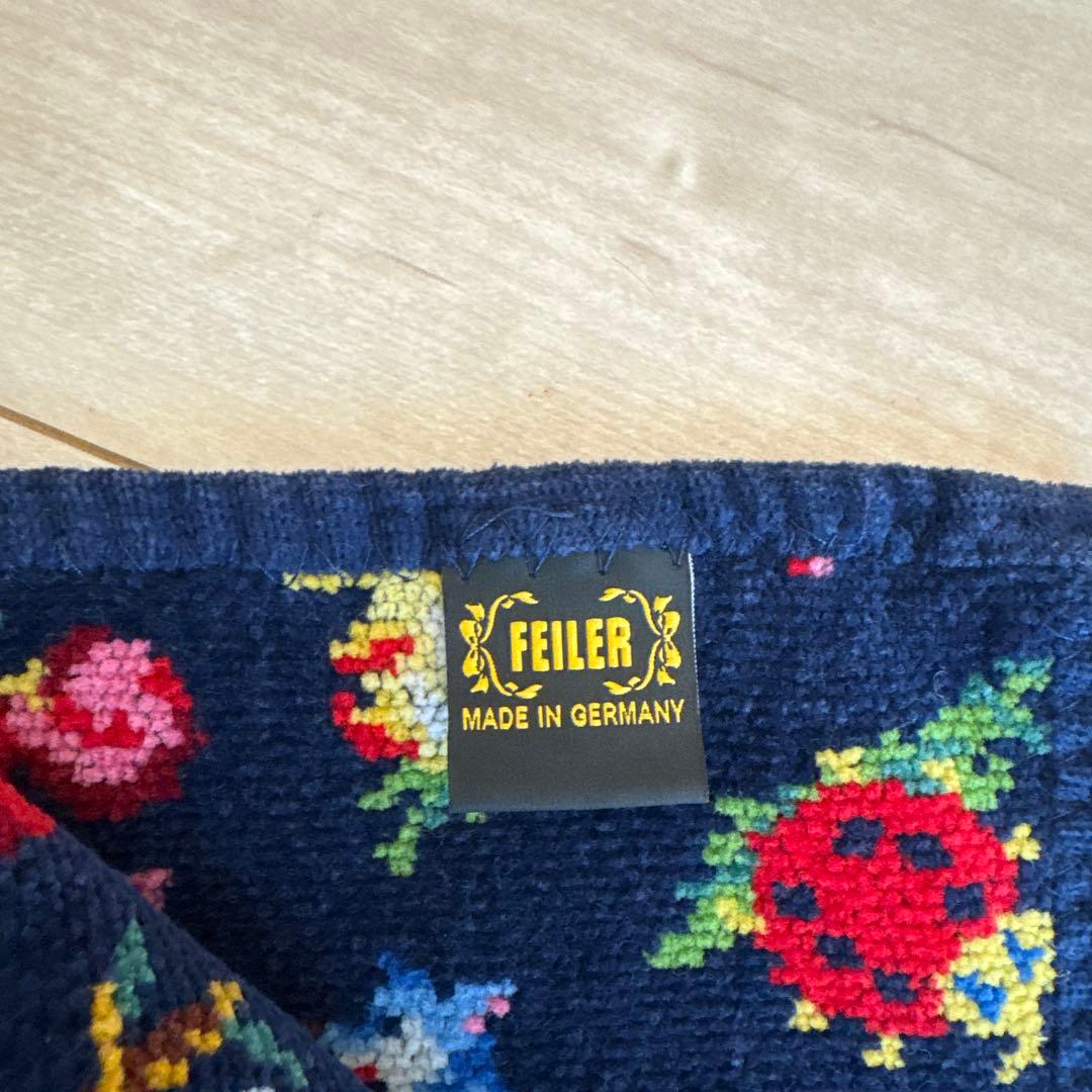 フェイラー　ネイビー ハイジ柄　動物 花模様 ブランケット