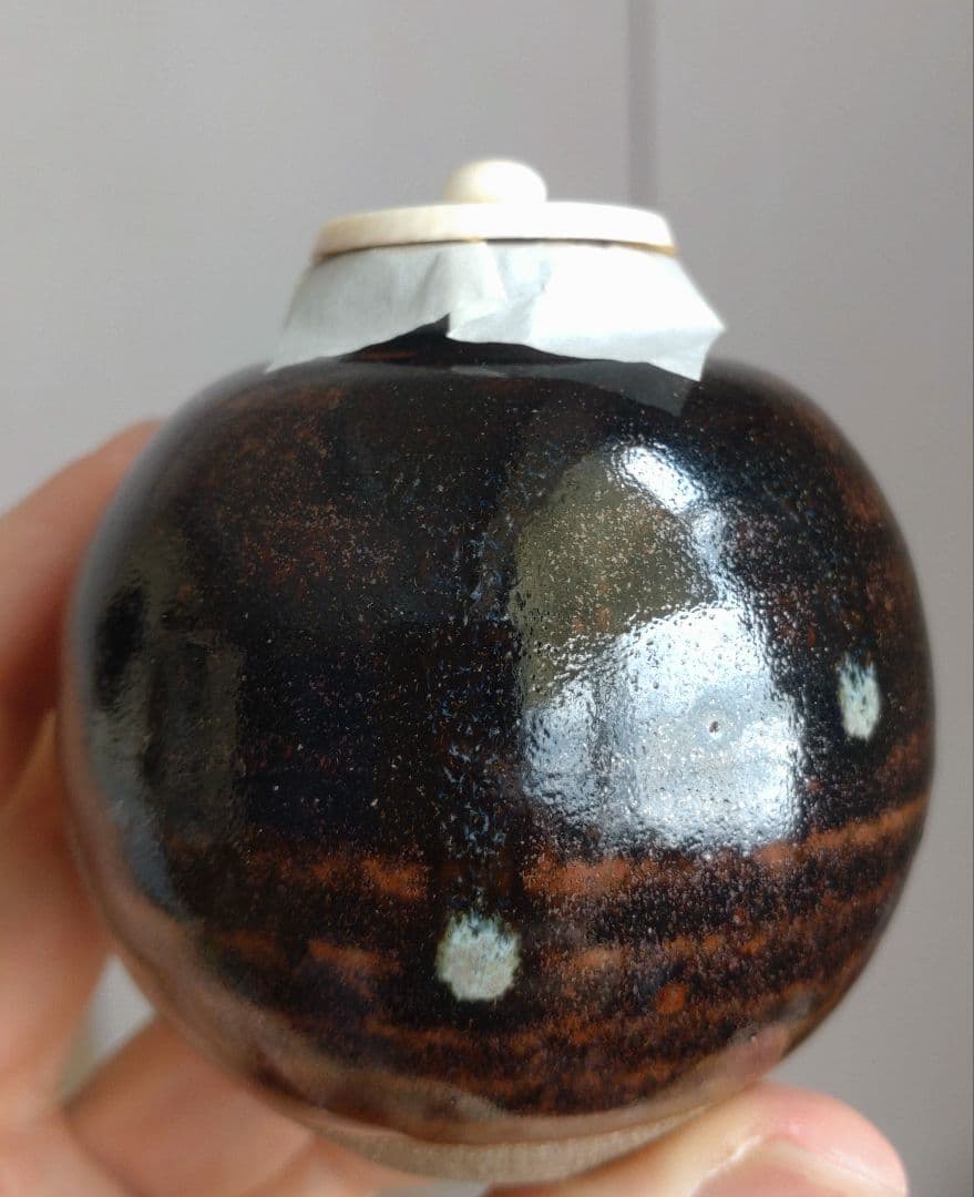 専用【真作保証】大名物　珠光文琳茶入写　松本鉄山作　 有楽緞子仕服　茶道具　鐵山