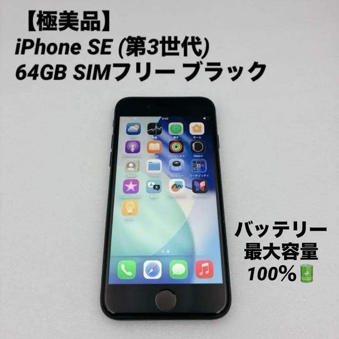 【極美品】iPhone SE (第3世代) 64GB SIMフリー ブラック
