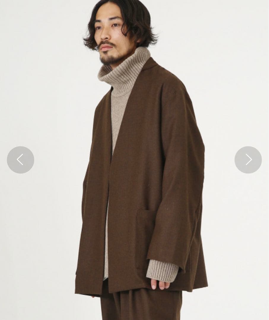 ブラウン ノーカラージャケットとパンツセット