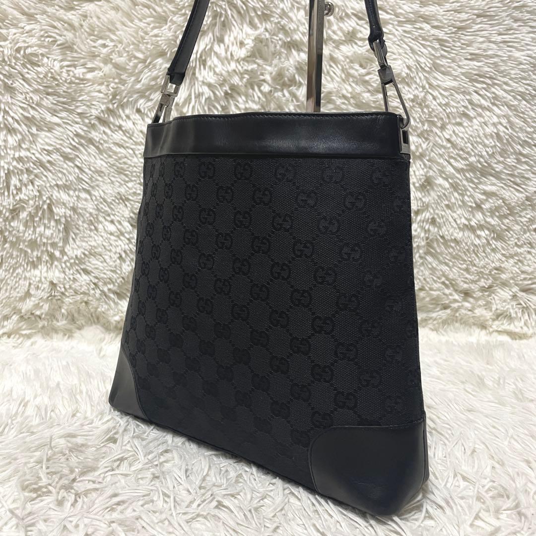 【極美品】GUCCI グッチ　ワンショルダー　キャンバス　レザー　ブラック　黒