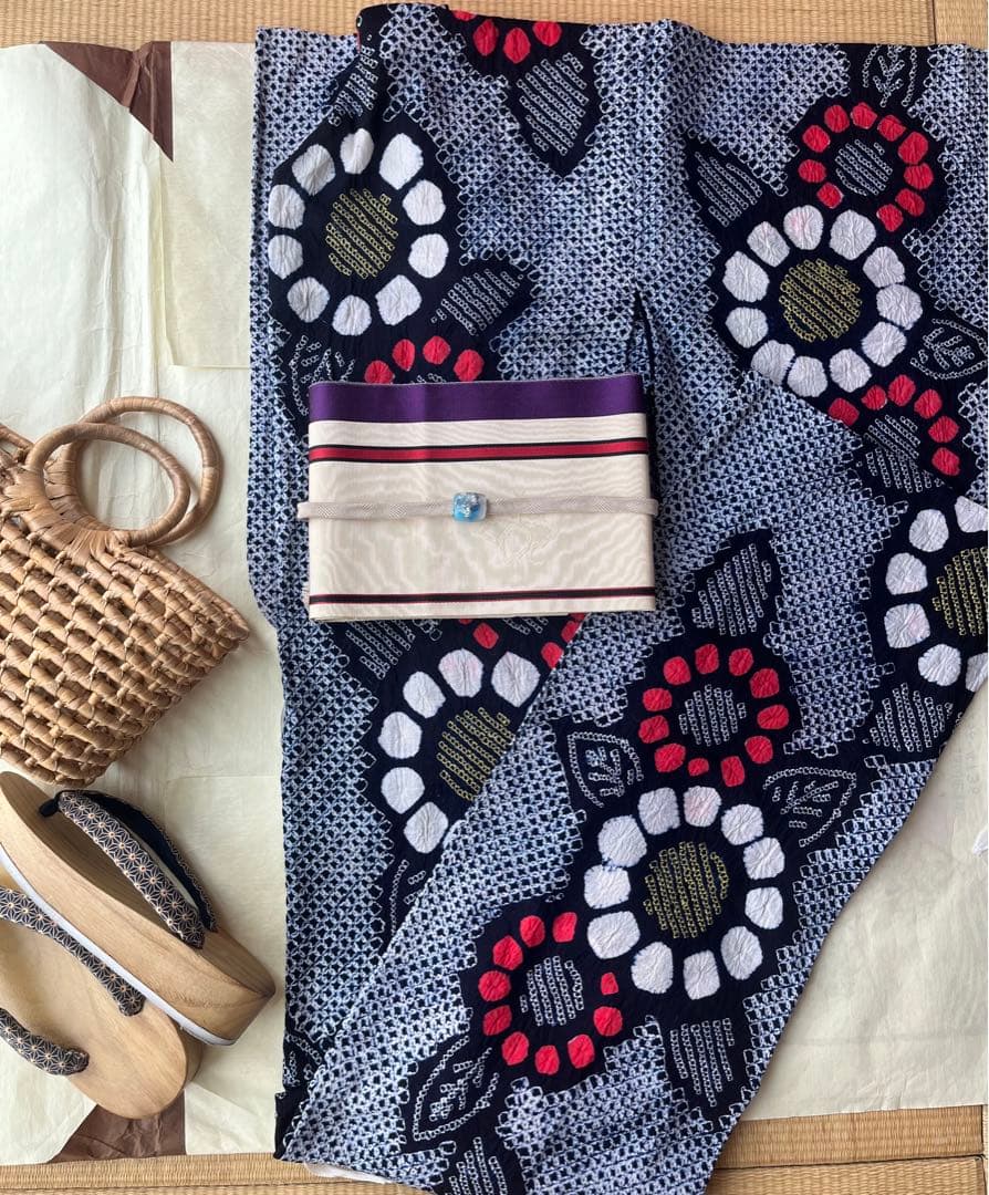 有松絞り 浴衣 粋 美品 濃紺 藍色 夏着物