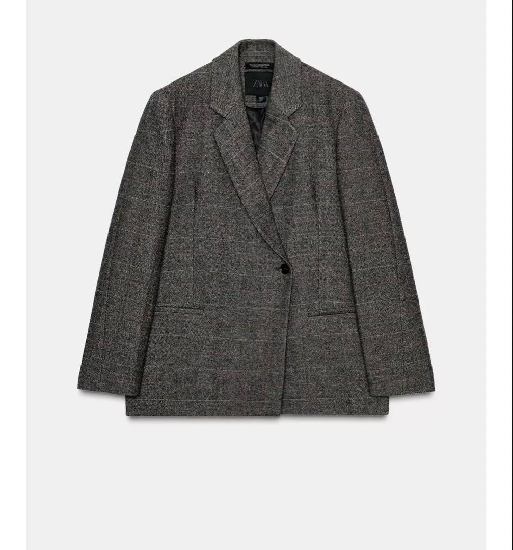 ウール混チェック柄オーバーサイズジャケット