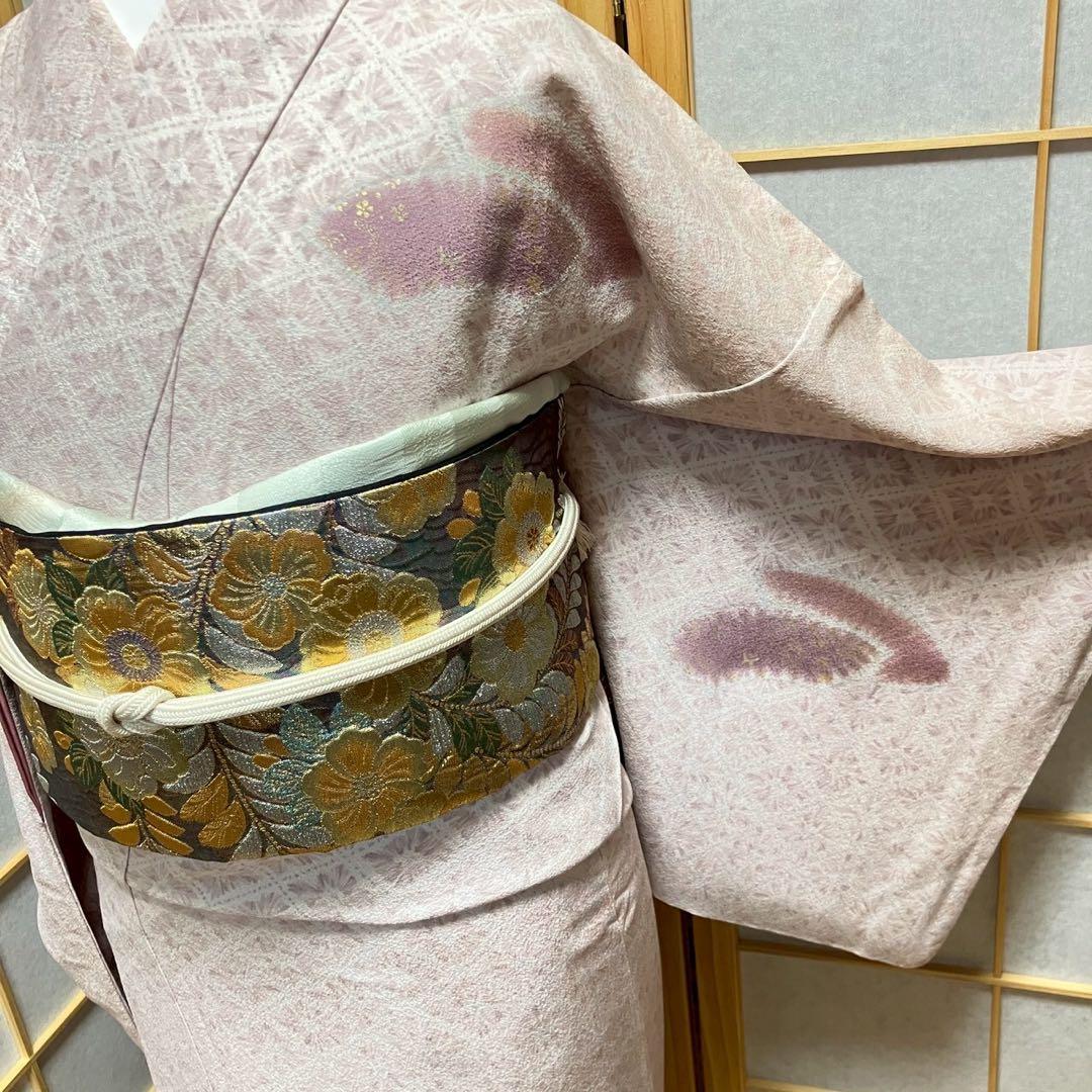 ［6491］訪問着 扇面 辻ヶ花 花菱ぼかし 幅広サイズ 正絹 着物 袷