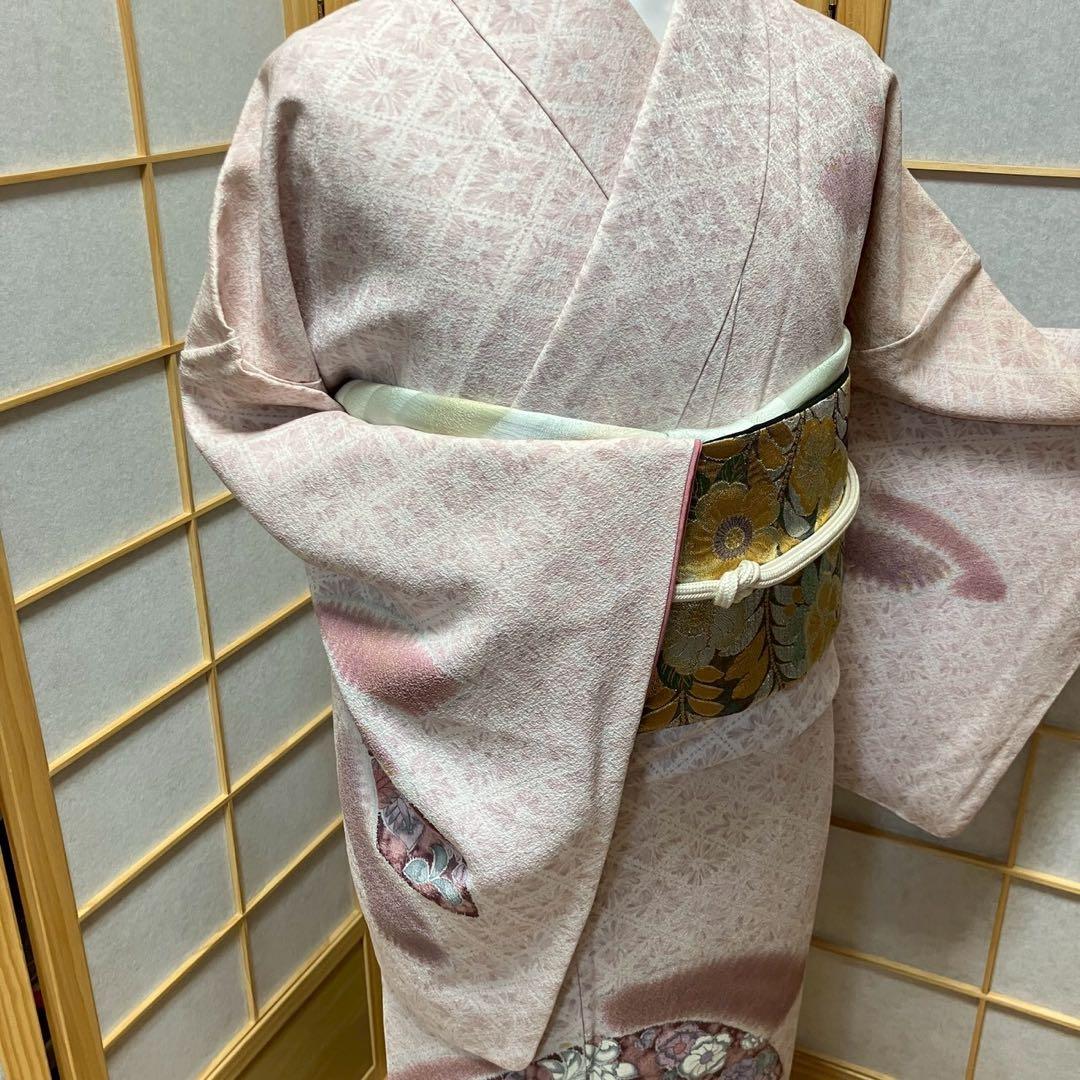 ［6491］訪問着 扇面 辻ヶ花 花菱ぼかし 幅広サイズ 正絹 着物 袷