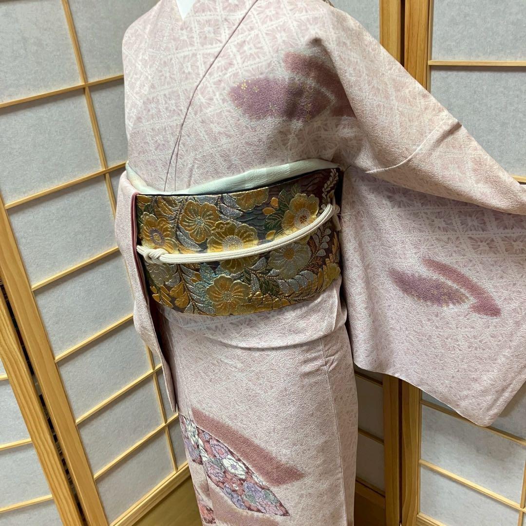 ［6491］訪問着 扇面 辻ヶ花 花菱ぼかし 幅広サイズ 正絹 着物 袷