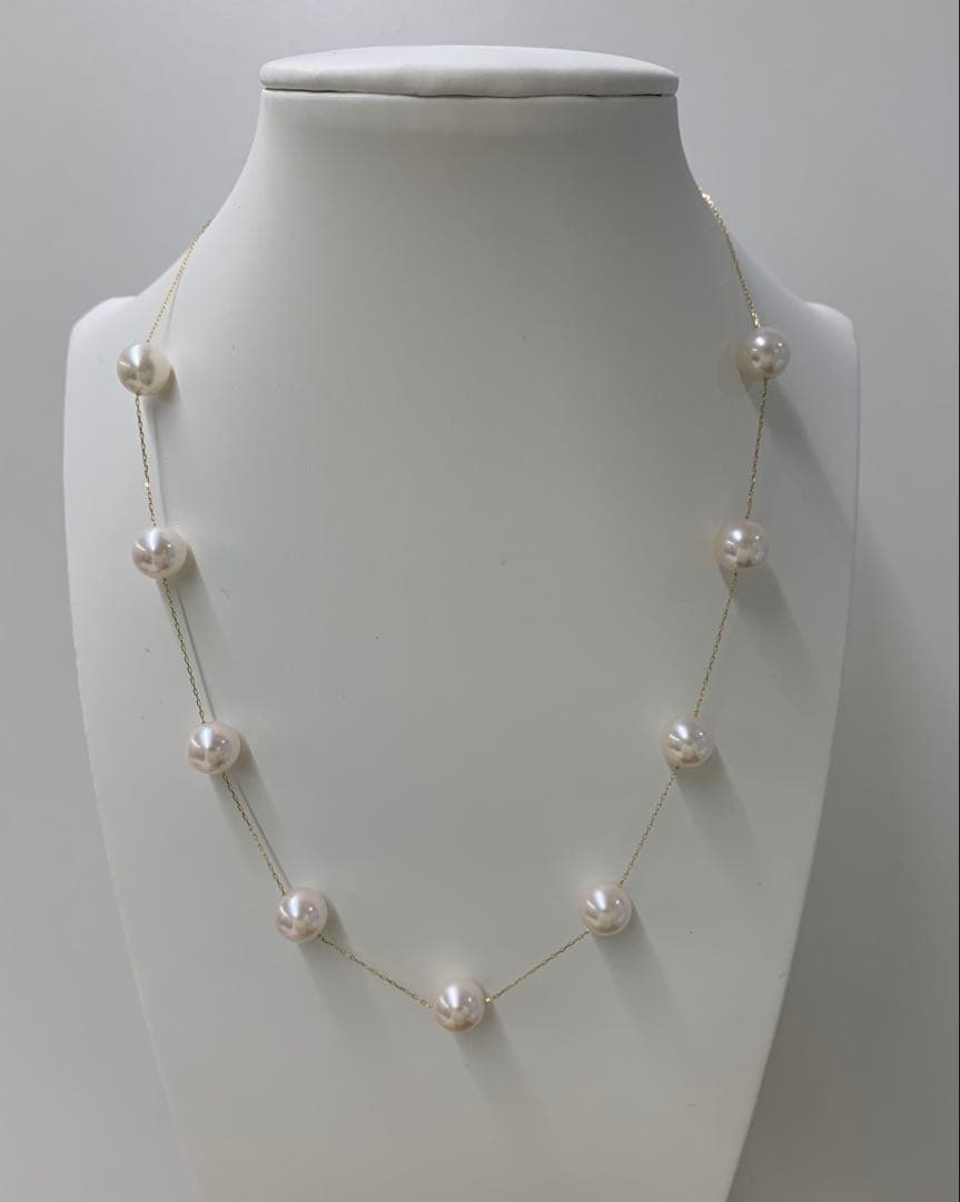 ハッピー　9粒ステーションネックレス 8-8.5mm