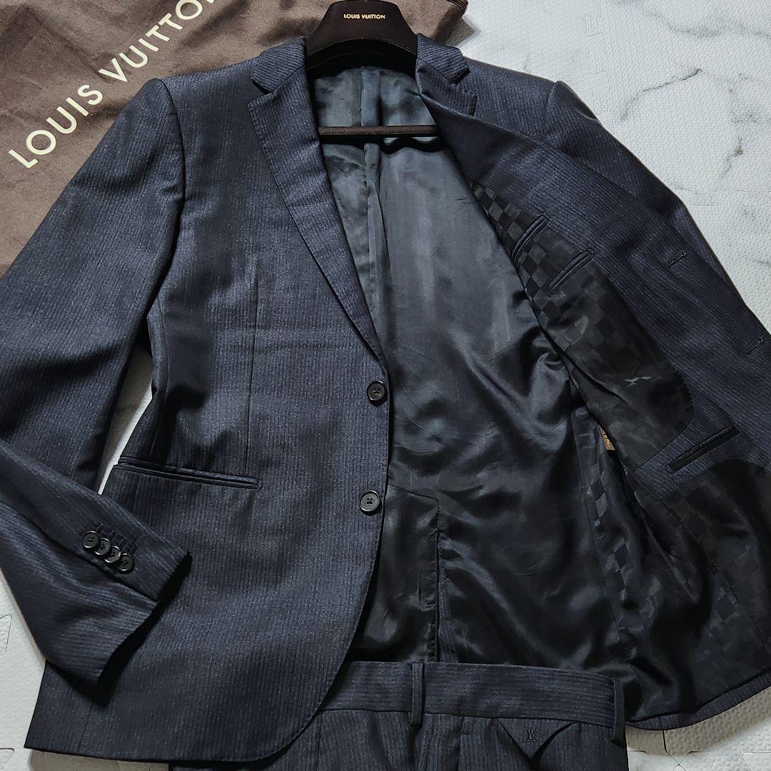 L相当 Louis Vuitton スーツ 裏地ダミエ柄 シルク ストライプ