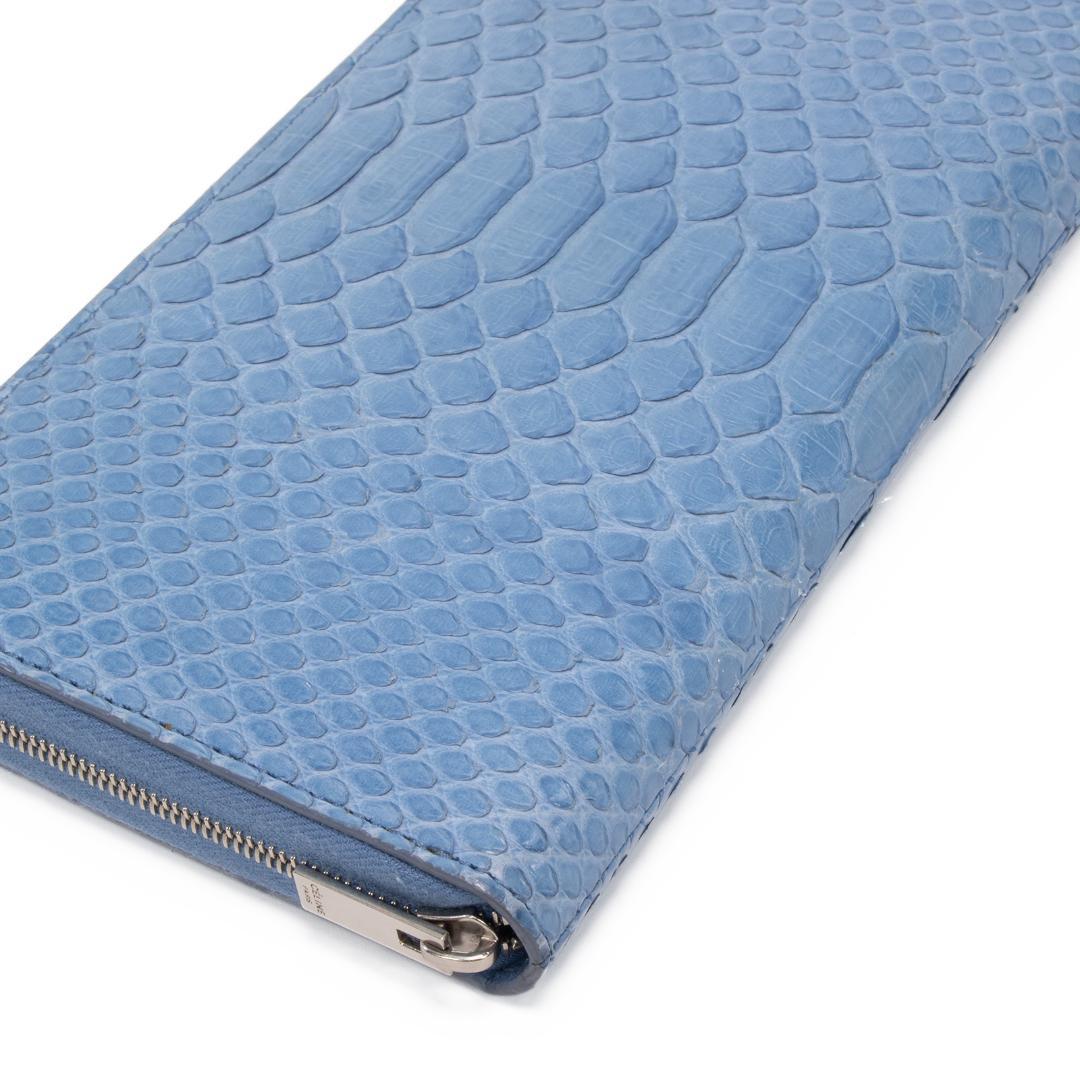 本物 セリーヌ 長財布 ファスナー メンズ レディース パイソン 水色 ブルー