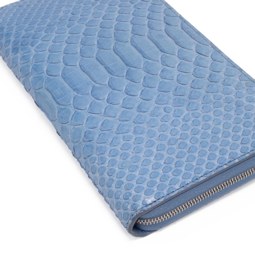 本物 セリーヌ 長財布 ファスナー メンズ レディース パイソン 水色 ブルー