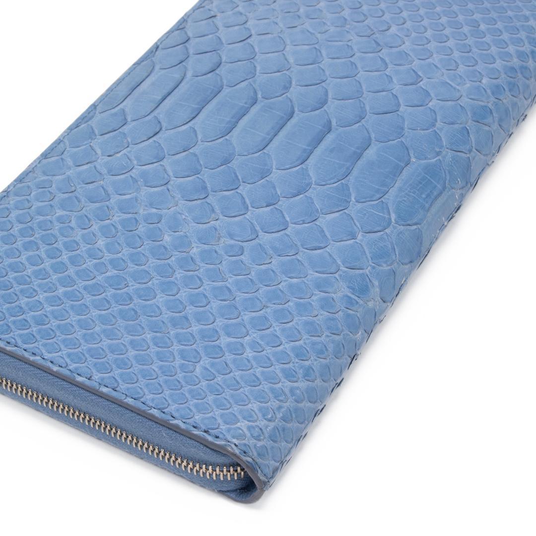 本物 セリーヌ 長財布 ファスナー メンズ レディース パイソン 水色 ブルー