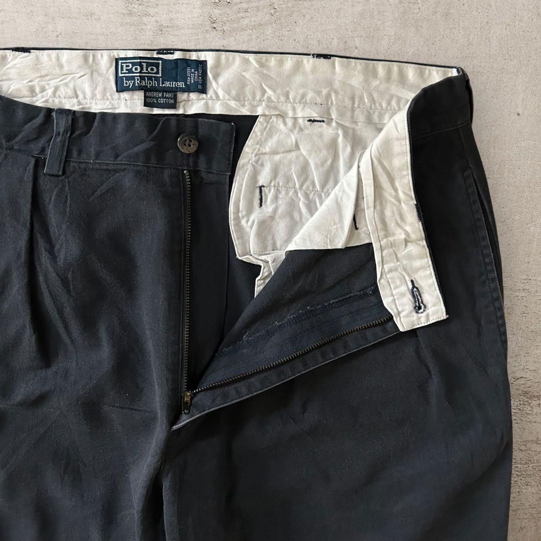 PoloRalphLaurenANDREWフェードブラックポロチノ墨黒W36古着