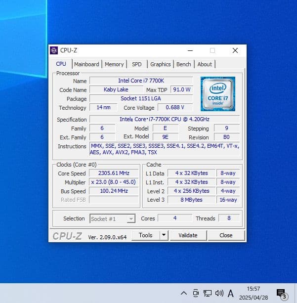 Intel Core i7 7700K 4.2GHz 動作確認済み