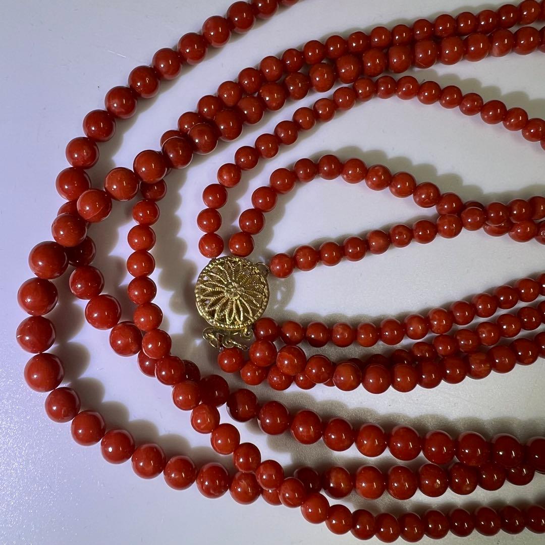 14K 刻印　本血赤珊瑚大玉　ネックレス　63.5g 東K8-0206☆2F