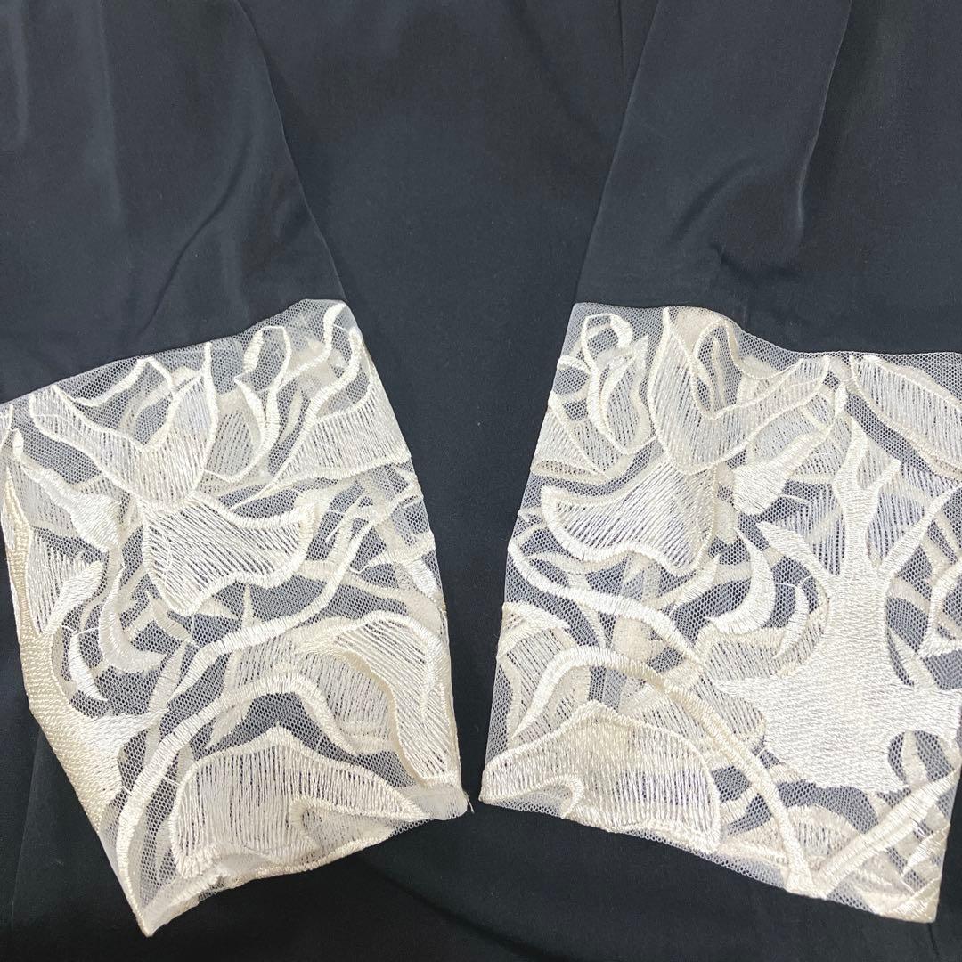 美品　人気　エトル　バック刺繍フレアドレス　パーティー　オケージョン　M