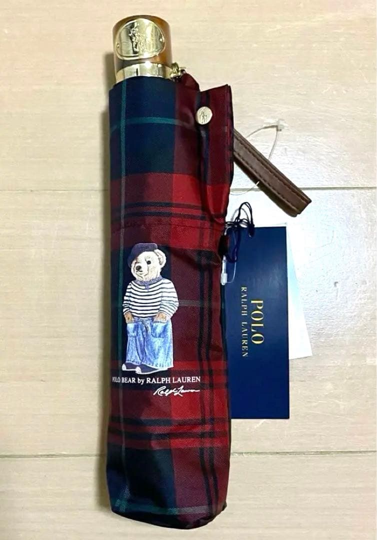 【未使用タグ付】ポロベア ポロ ラルフローレン 折りたたみ 雨傘 チェック