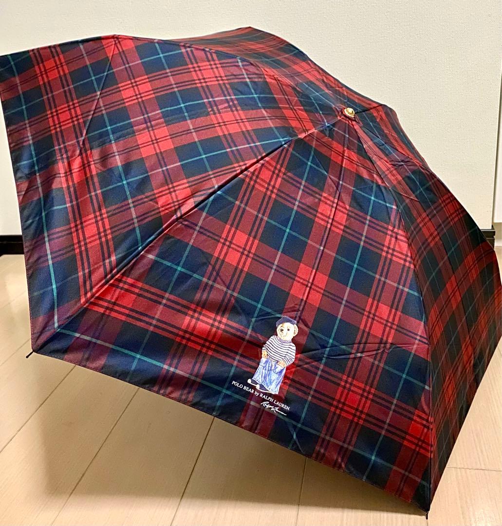 【未使用タグ付】ポロベア ポロ ラルフローレン 折りたたみ 雨傘 チェック