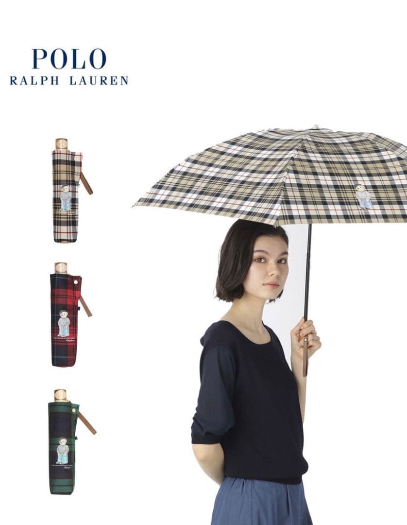 【未使用タグ付】ポロベア ポロ ラルフローレン 折りたたみ 雨傘 チェック