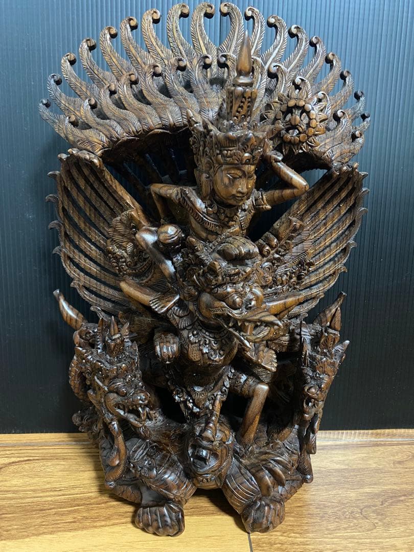 ぱ*ん様 アンティーク インドネシアバリ彫刻細密木彫ガルーダ置物 木彫り