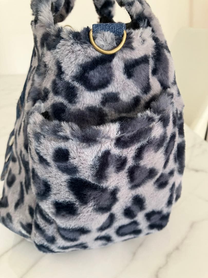 998 なしあめ　大きめヒョウ柄ふんわりデニムリメイクバック　2点