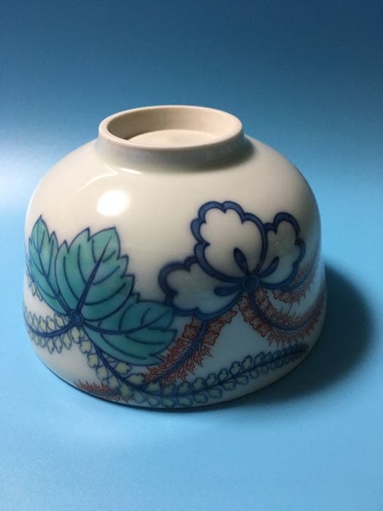 人間国宝 十三代 今泉今右衛門 色鍋島桐文茶碗 本人作 彫銘 茶道具 抹茶碗