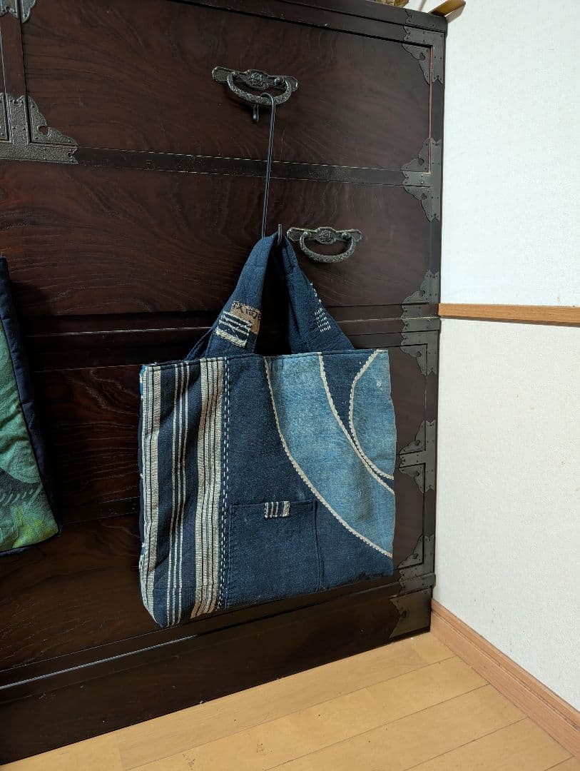古布家紋刺し子トートバッグ