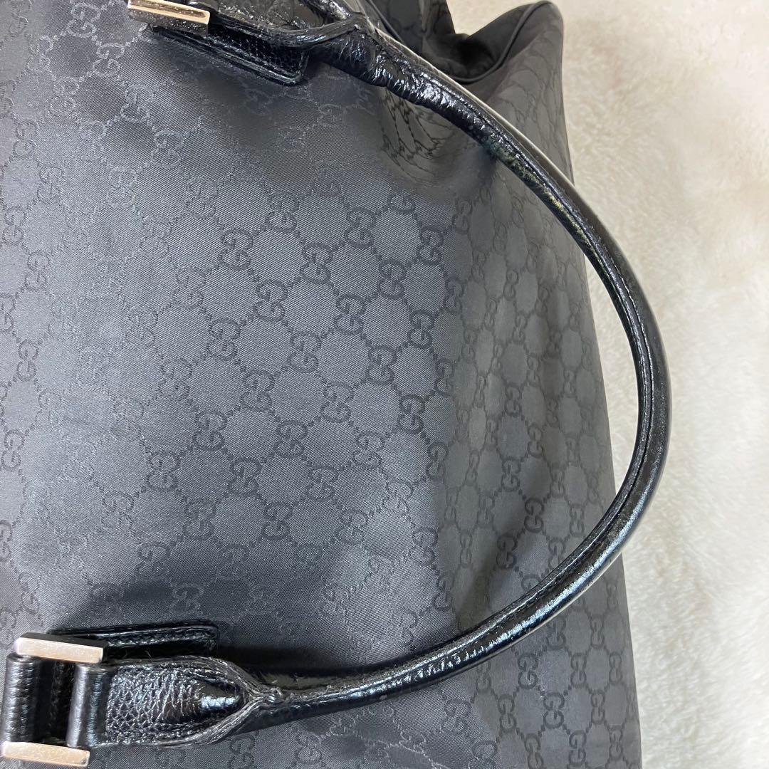 GUCCI グッチ GG柄 大容量 ボストンバッグ ブラック ナイロン レザー