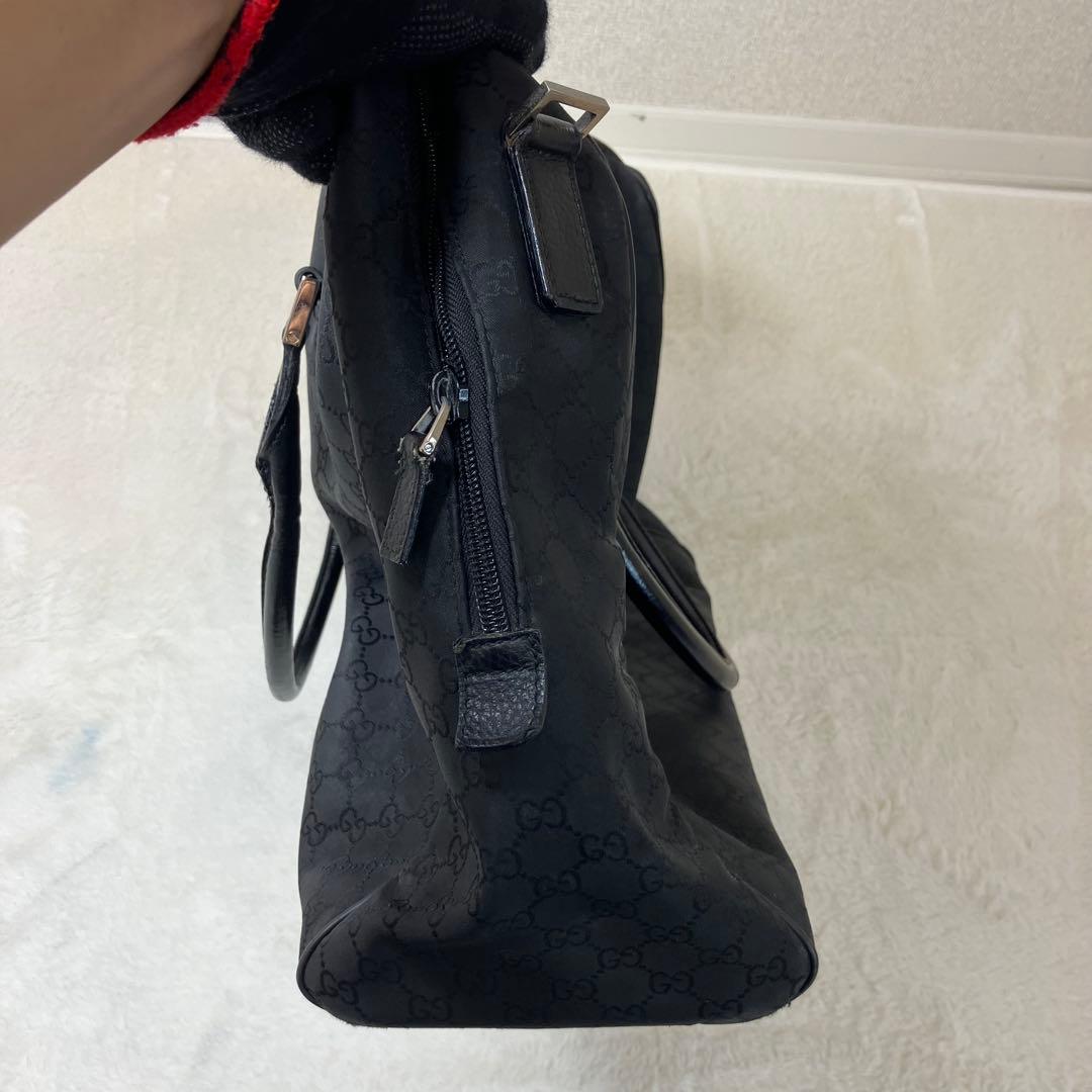 GUCCI グッチ GG柄 大容量 ボストンバッグ ブラック ナイロン レザー