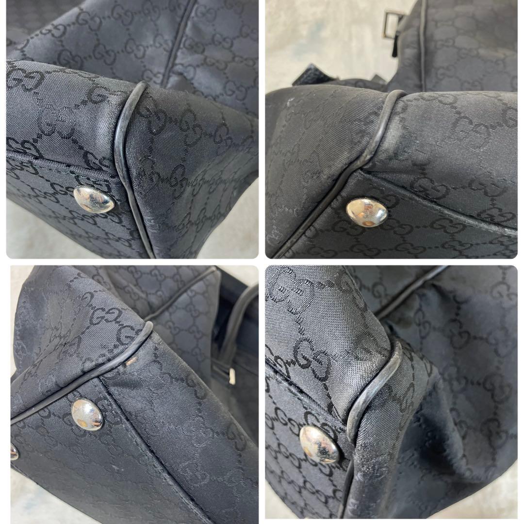 GUCCI グッチ GG柄 大容量 ボストンバッグ ブラック ナイロン レザー