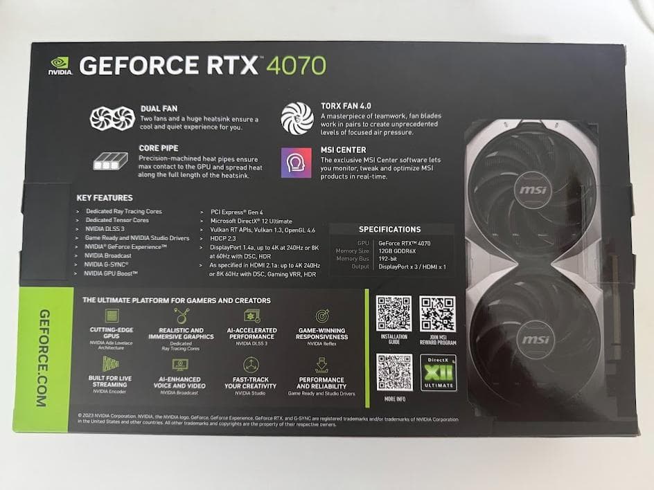 グラフィックボード・グラボ・ビデオカード GeForce RTX 4070 VENTUS 2X E 12G OC