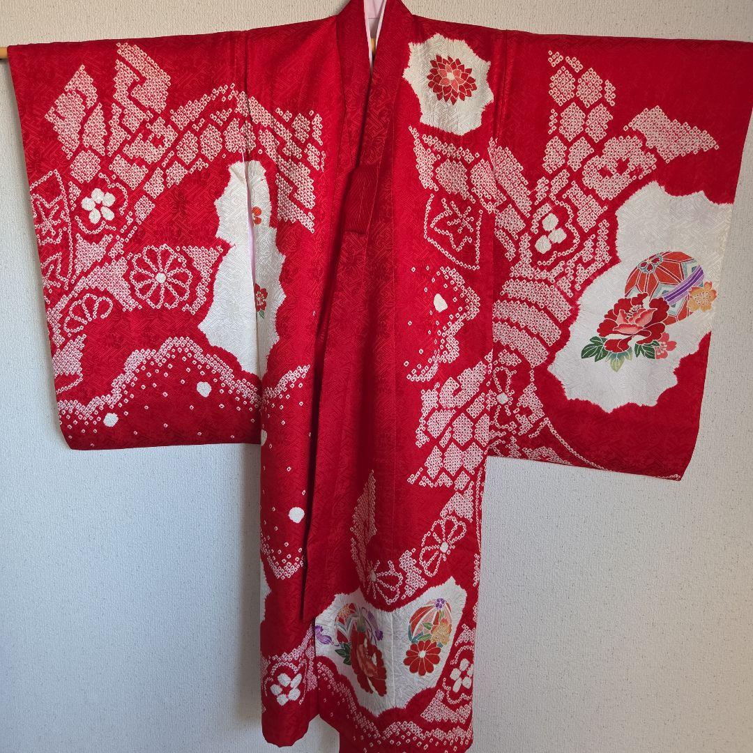 たぬ吉　　正絹　女の子お祝い着物　長襦袢付き　産着　七五三　絞り　逸品