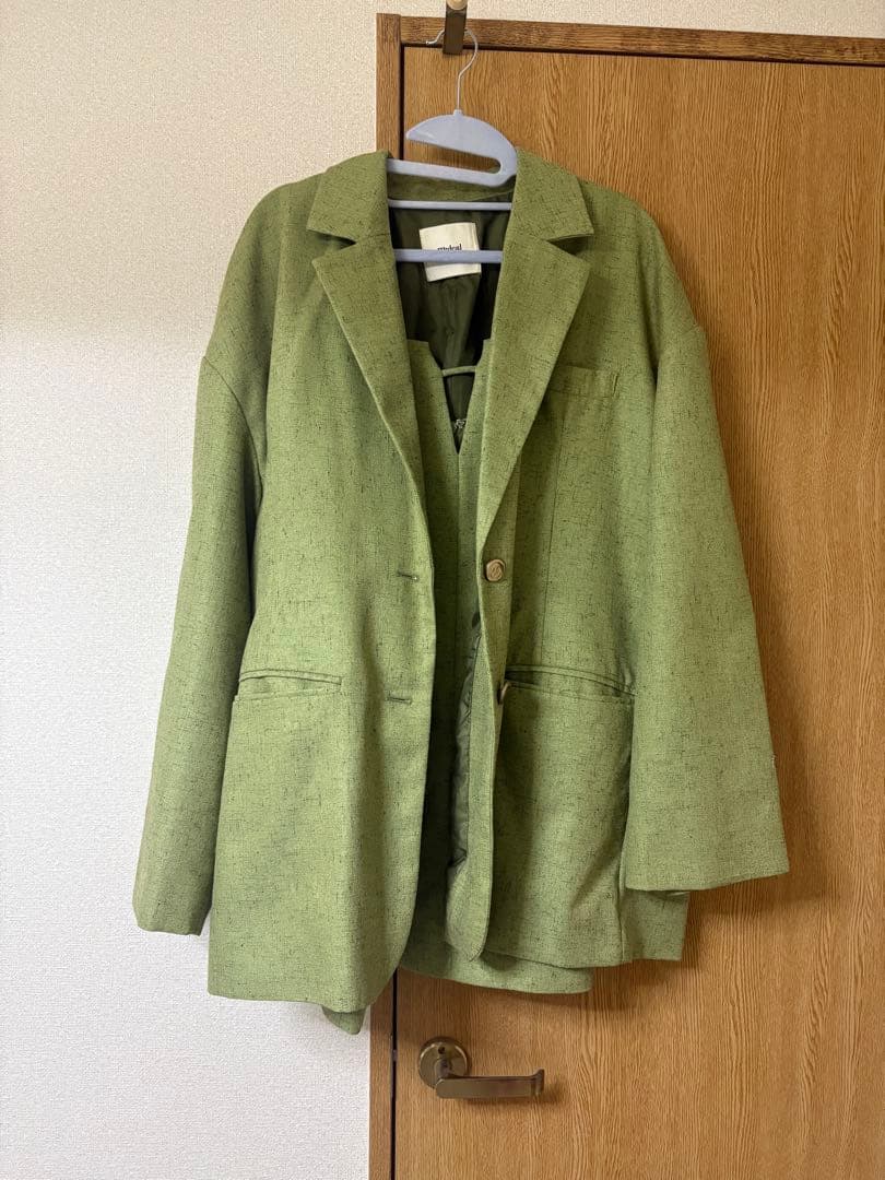 mideal スプリングツイードオーバージャケット セットアップ グリーン