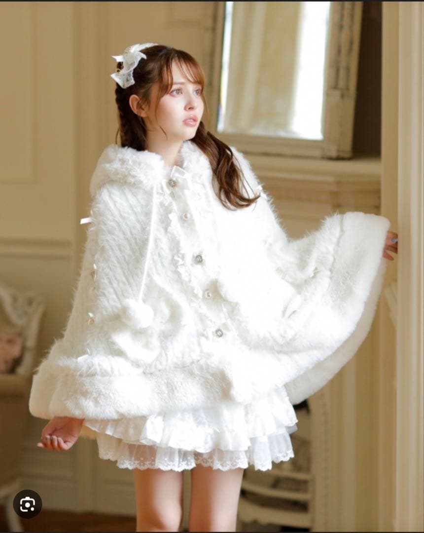 ポンポンリボンニットファー ポンチョ LIZLISA 量産型 地雷