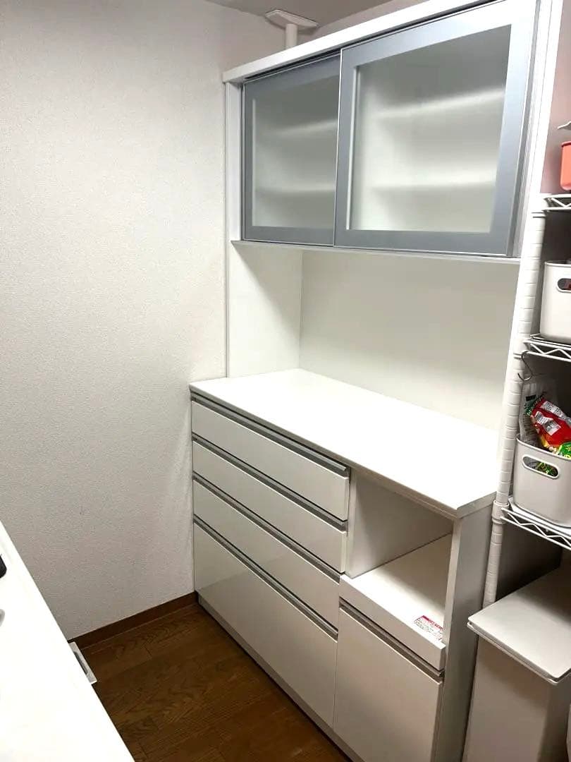 ニトリ　キッチンボード　120cm幅　レジューム　ホワイト　白　食器棚　カウンタ