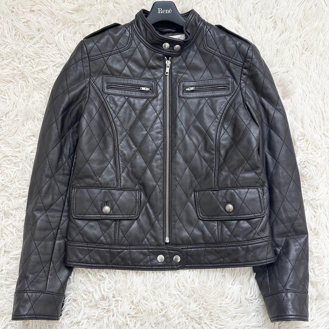 バルマン キルティング ラムレザー シングルライダースジャケット 焦茶 M