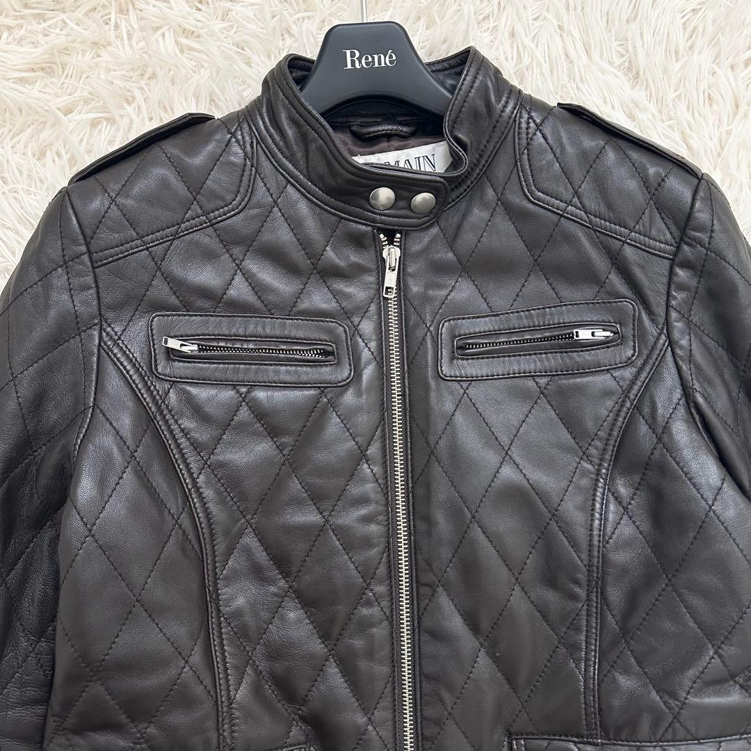 バルマン キルティング ラムレザー シングルライダースジャケット 焦茶 M