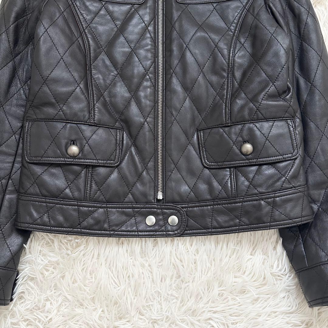 バルマン キルティング ラムレザー シングルライダースジャケット 焦茶 M