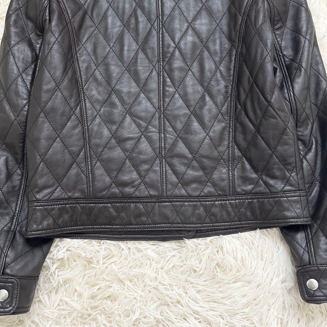 バルマン キルティング ラムレザー シングルライダースジャケット 焦茶 M