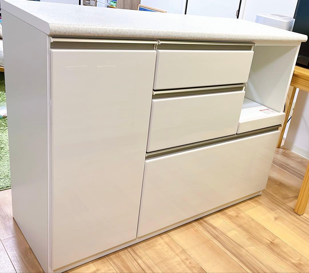 ニトリ　カップボード　キッチンカウンター　アルミナ2 ホワイト　幅120cm