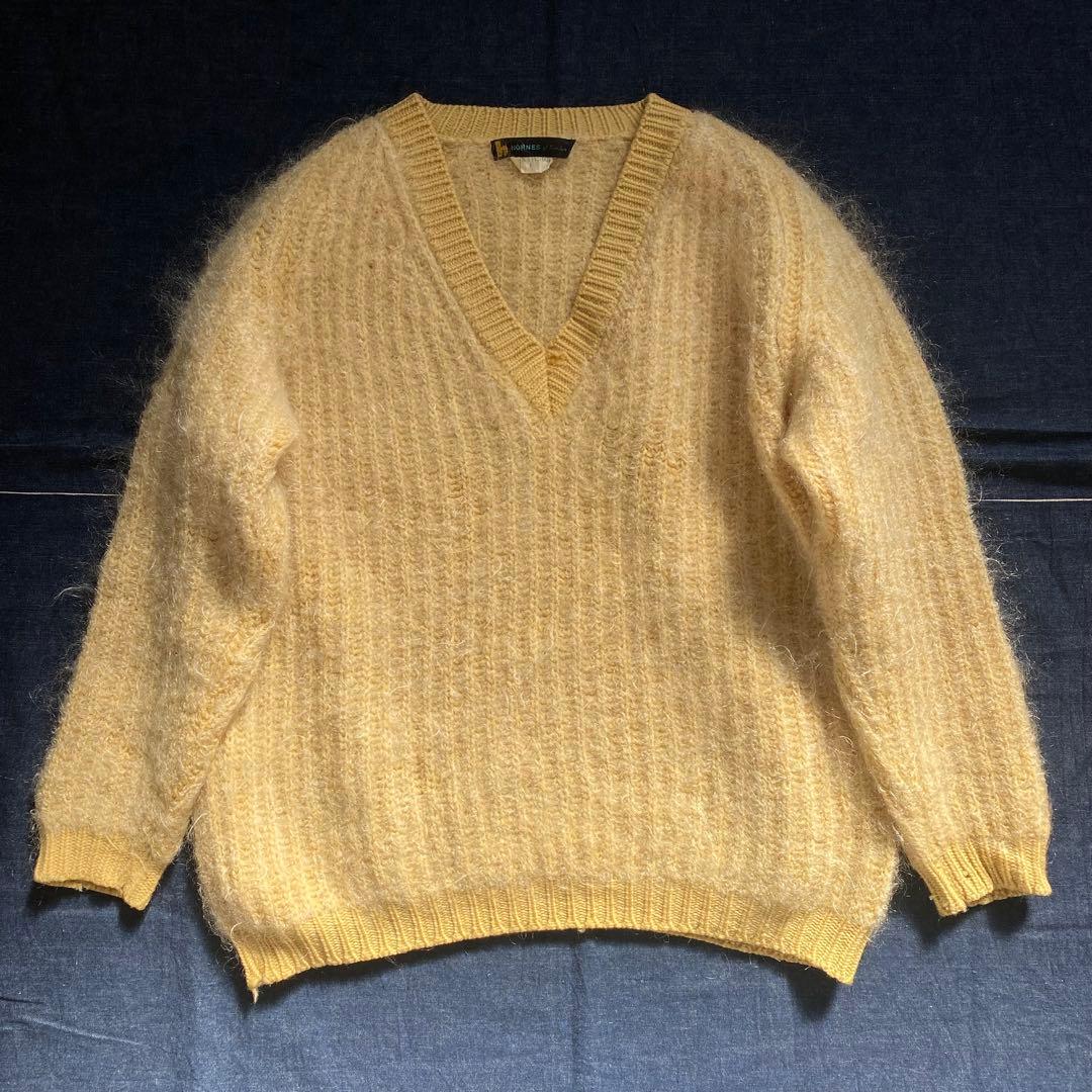 60s ビンテージ モヘア ニット 50s 70s イエロー 毛足長 ふわふわ