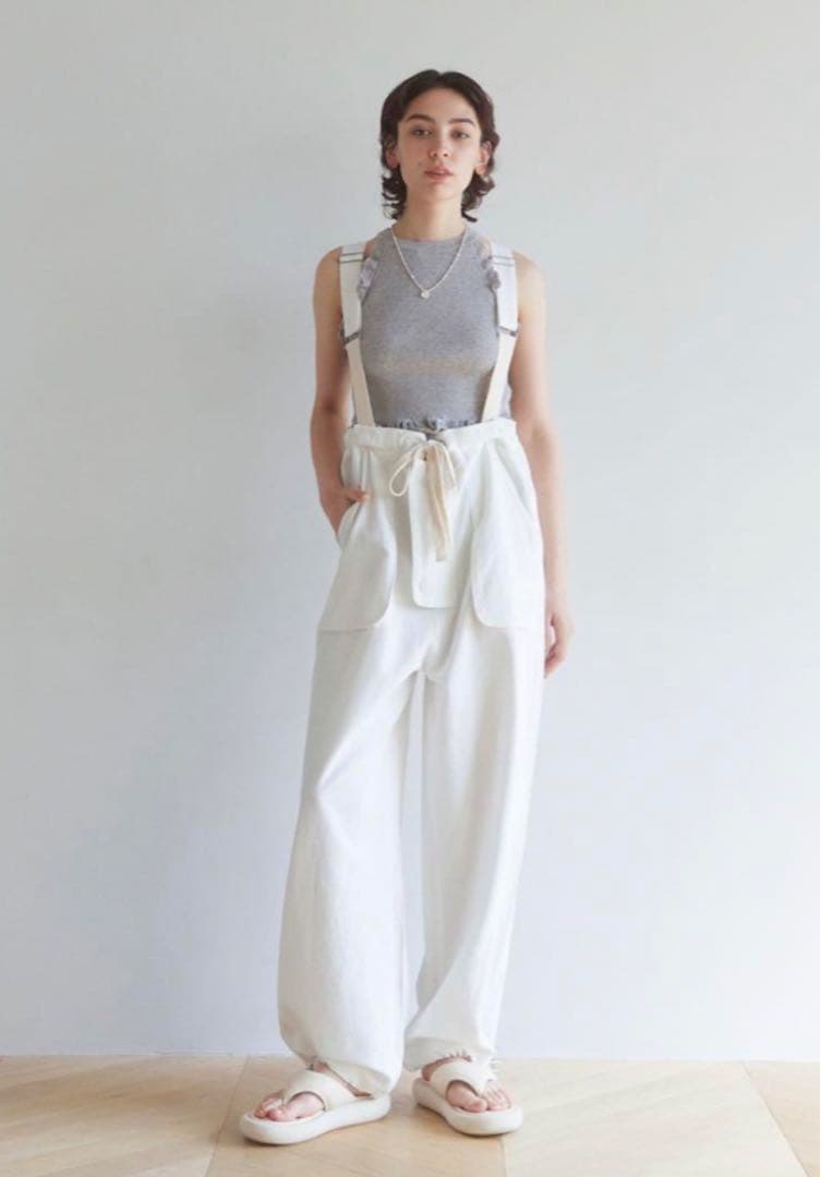 新品未開封 クレープコットンワークサロペット ホワイト M