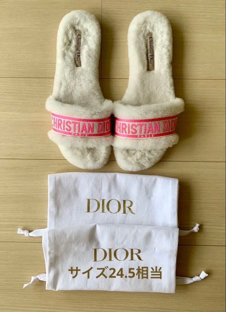 Christian Dior ファー ミュール サンダル イタリア製24.5相当