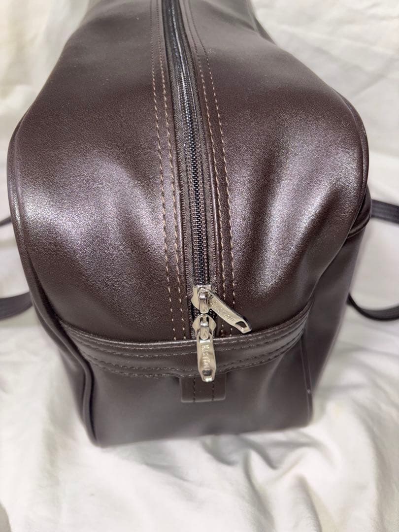 【美品】イーストボーイ　スクールバッグ　刺繍ロゴ　レザー ブラウン 白