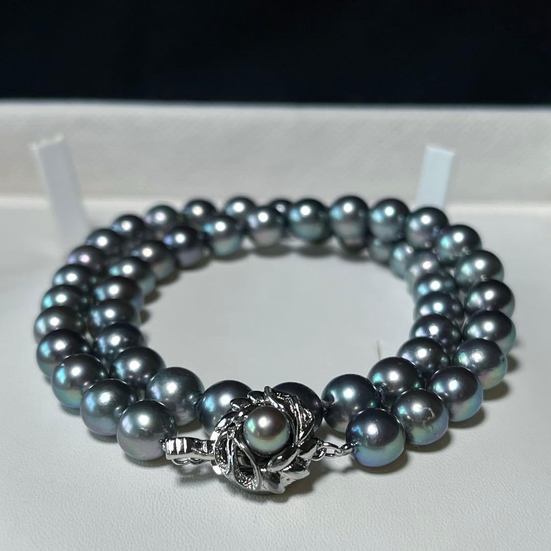 極美品 アコヤパール シルバーグリーン ネックレス 7.9〜8.3㎜ M469