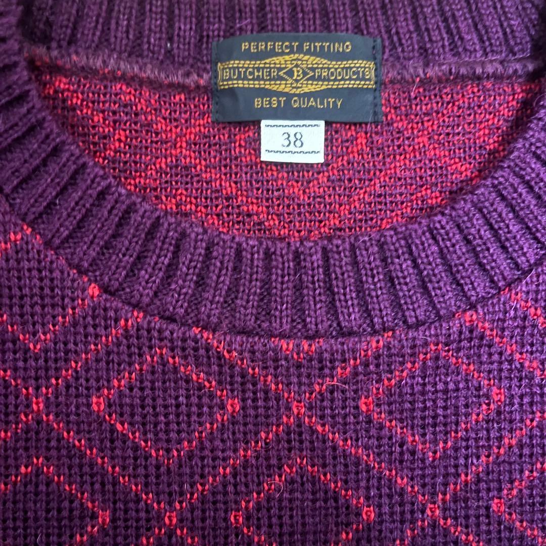 トップス butcher products JAQUARD KNIT BURGUNDY