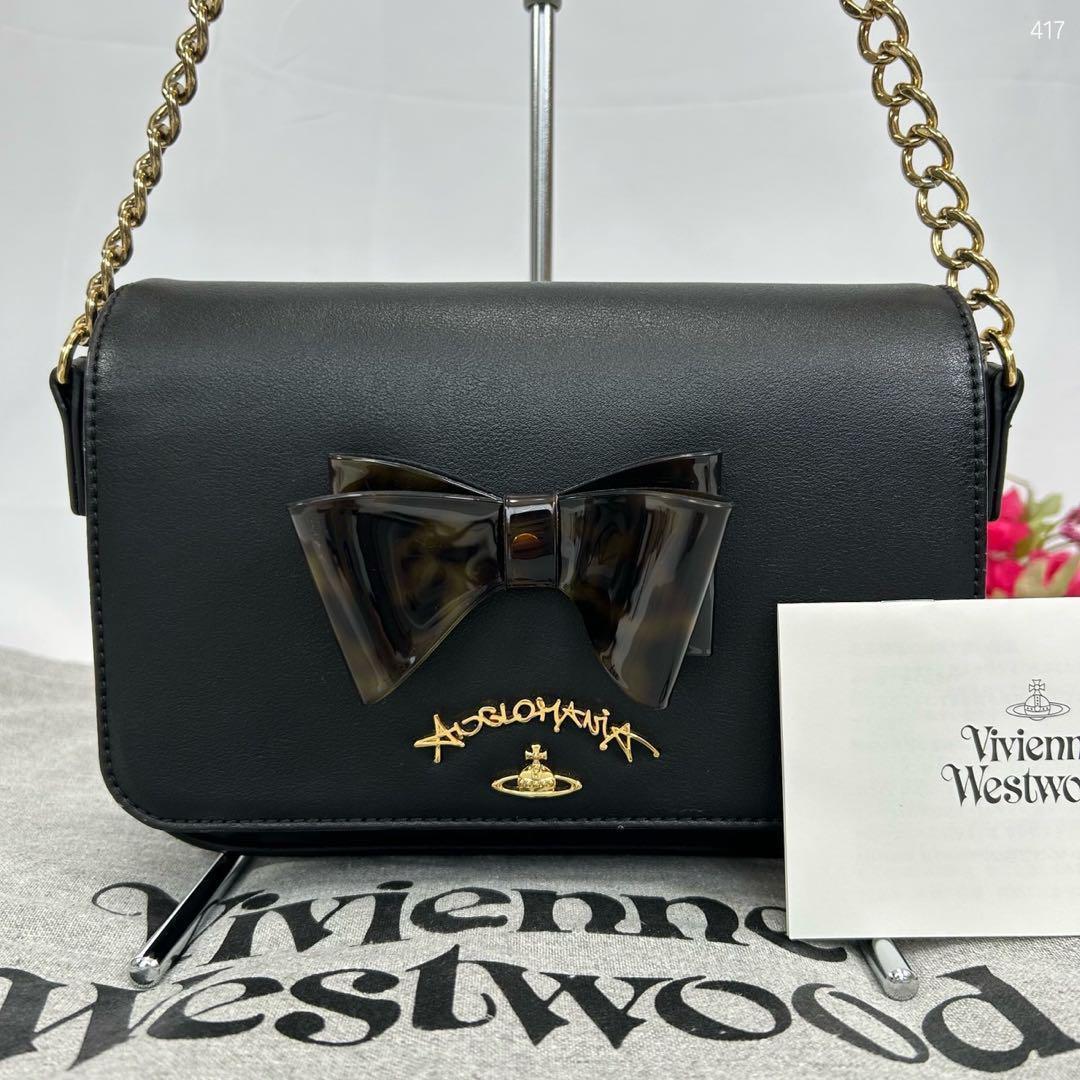 【美品】ヴィヴィアンウエストウッド ショルダーバッグ レザー オーブ リボン 黒