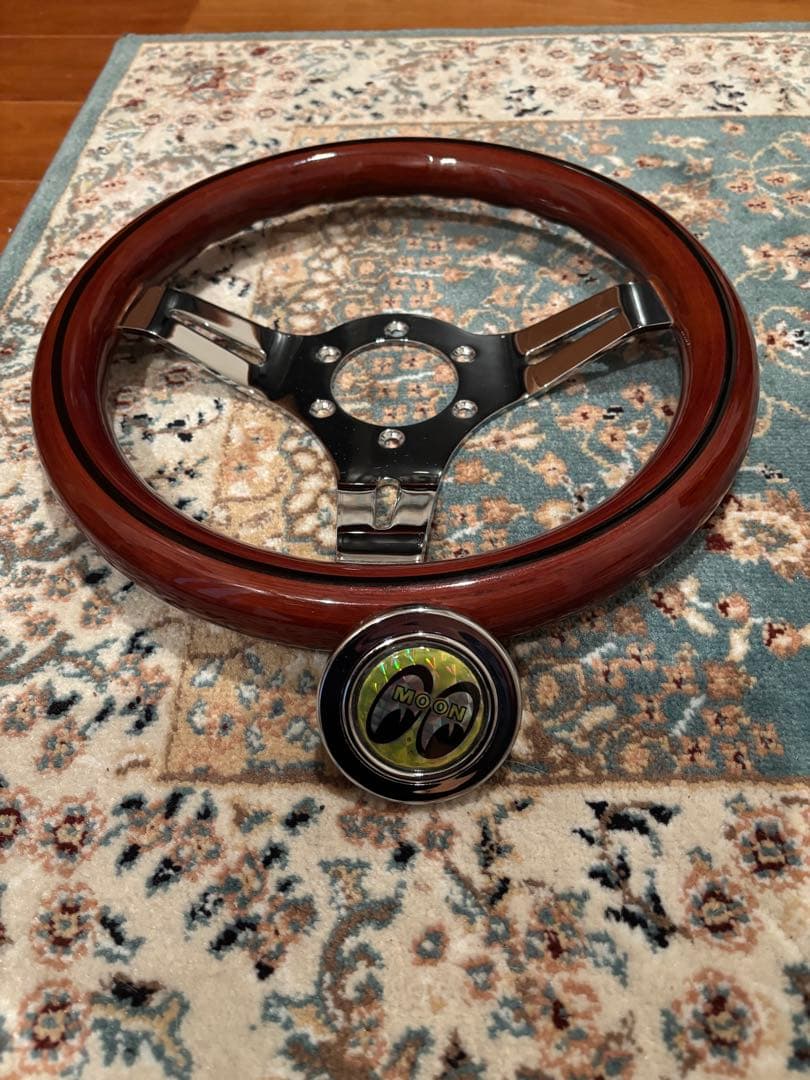 小径　ウッド ステアリング　mooneyesホーンボタン