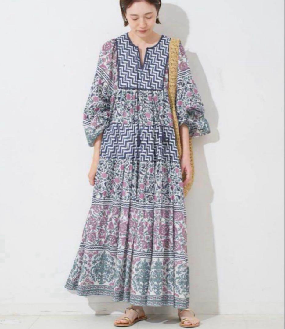 SLOBE IENA インドパネルティアードワンピース